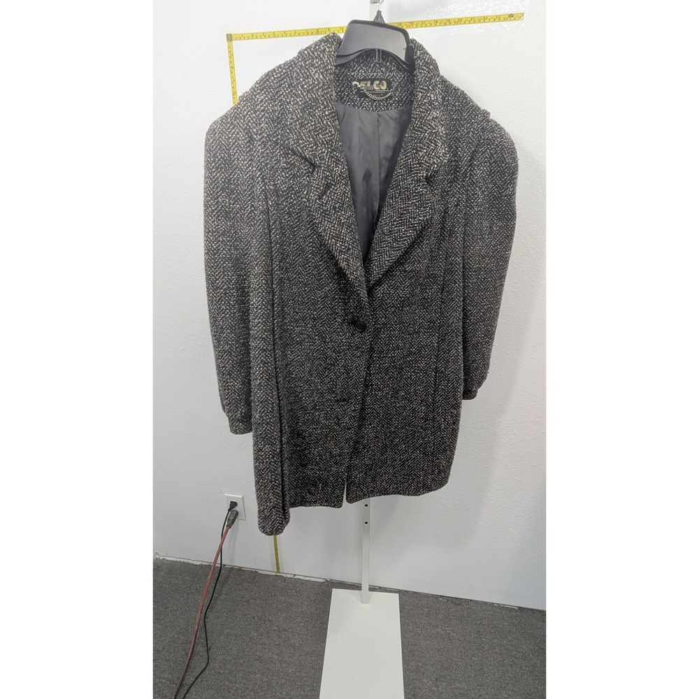 Vintage Elco Herringbone Tweed Overcoat Black White Pink Fleck Plus Size 24W